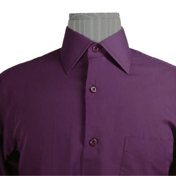 President Stone Work Office Business Dress Shirt, Eggplant Purple,  M - Picture 2 of 10